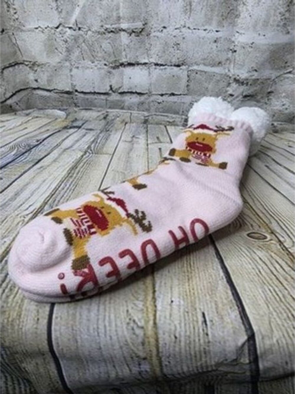 Cozy Warm Winter Socks One Size Pink OH DEER! Fleece Lined Knit
